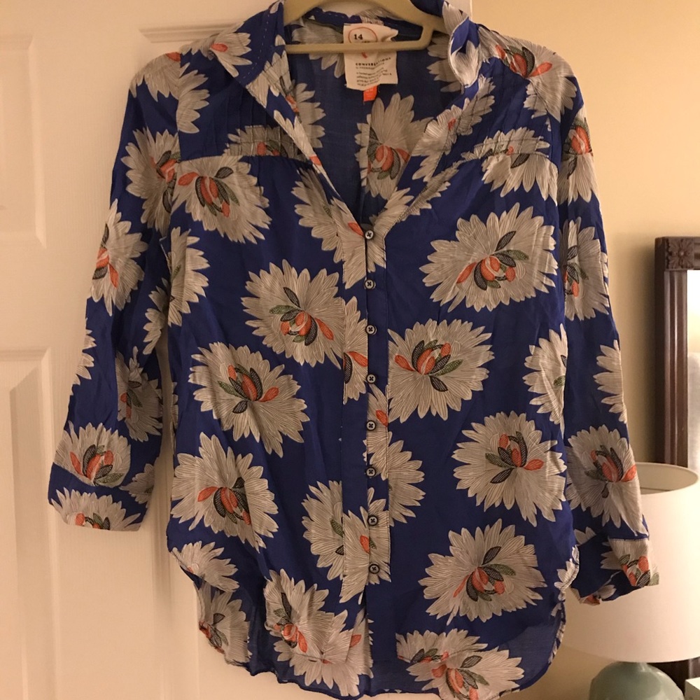 Blue pattern Anthropologie shirt